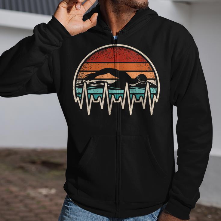 Swimming Heartbeat Retro Swim Swimmer Men Women Zip Up Hoodie Swimming Heartbeat Retro Swim Swimmer Men Women Zip Up Hoodie