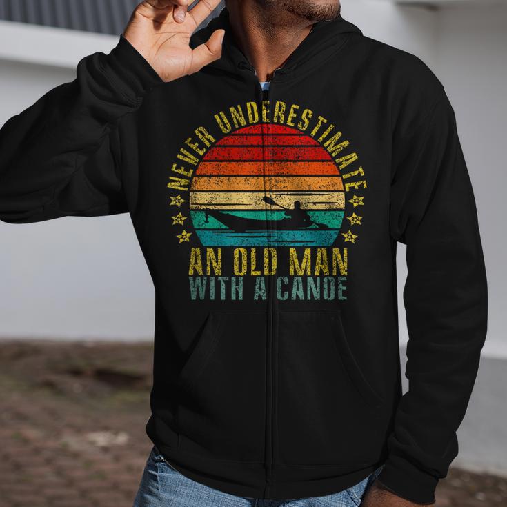 Never Underestimate An Old Man With a Canoe Retro Sleeveless Zip Up Hoodie