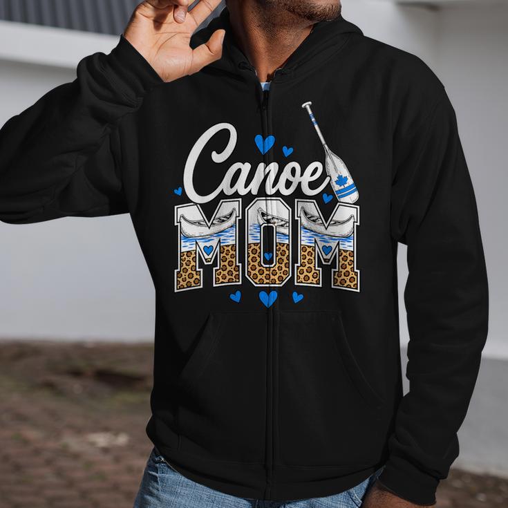 Women's Canoe Mom Leopard Print Paddle River Lake Sport Mother Zip Up Hoodie