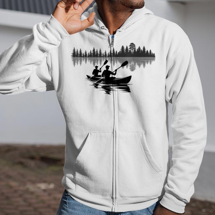 Canoe Silhouette Forest Lake Reflection Zip Up Hoodie Canoe Silhouette Forest Lake Reflection Zip Up Hoodie