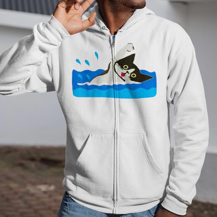 Cat Swimming Pool Zip Up Hoodie Cat Swimming Pool Zip Up Hoodie
