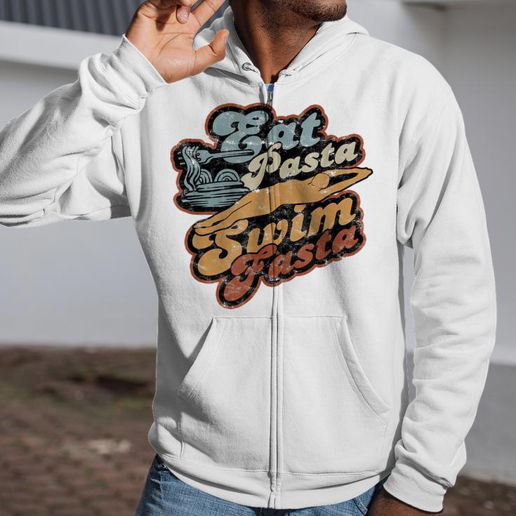 Eat Pasta Swim Fasta Swimmer Vintage Swimming Zip Up Hoodie
