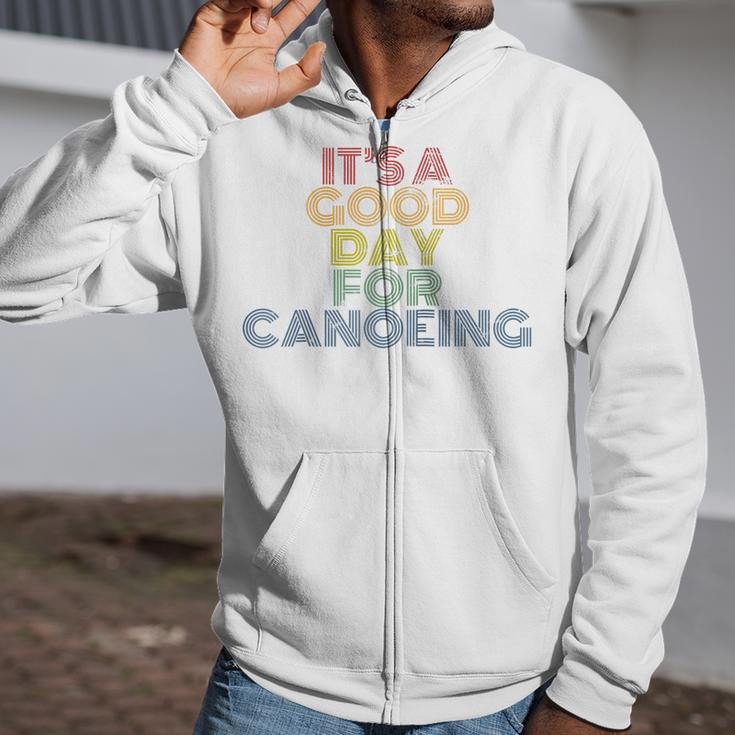 It's A Good Day For Canoeing Retro 70s Vintage Distressed Raglan Baseball Tee Zip Up Hoodie