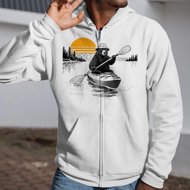 Kayaking Bear Retro Sunset Paddling Canoe Outdoor Adventure Zip Up Hoodie