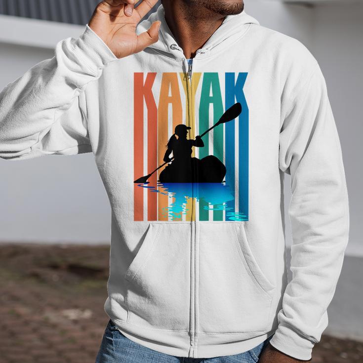 Kayaking Kayak Retro Art Canoe Raglan Baseball Tee Zip Up Hoodie
