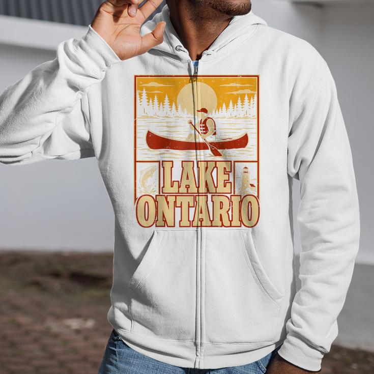 Lake Ontario Canoe Fishing Light House Sunset Retro Raglan Baseball Tee Zip Up Hoodie Lake Ontario Canoe Fishing Light House Sunset Retro Raglan Baseball Tee Zip Up Hoodie