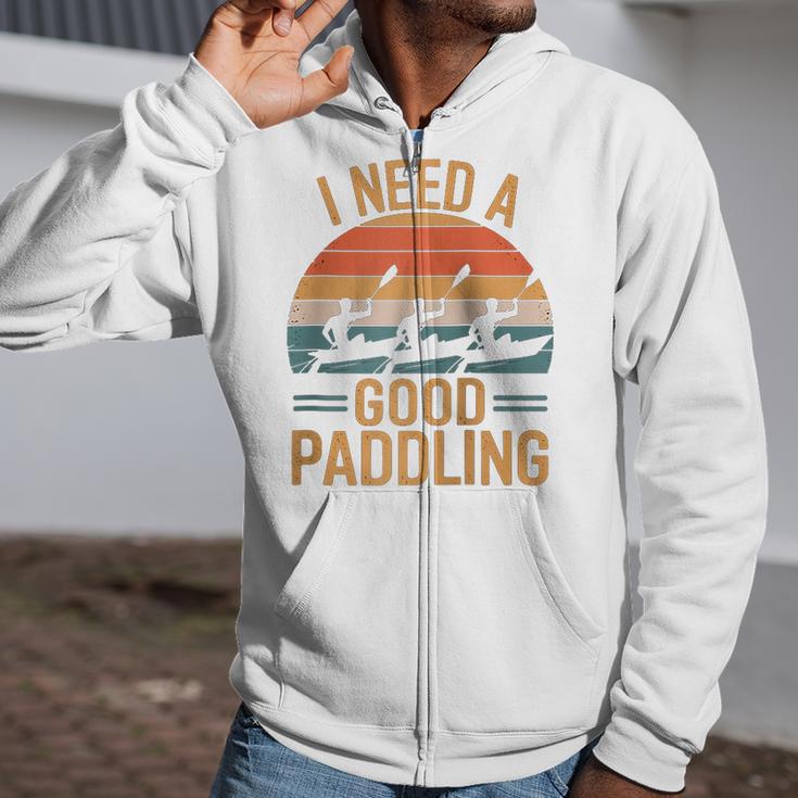 I Need A Good Paddling Retro Sunset Canoe Raglan Baseball Tee Zip Up Hoodie