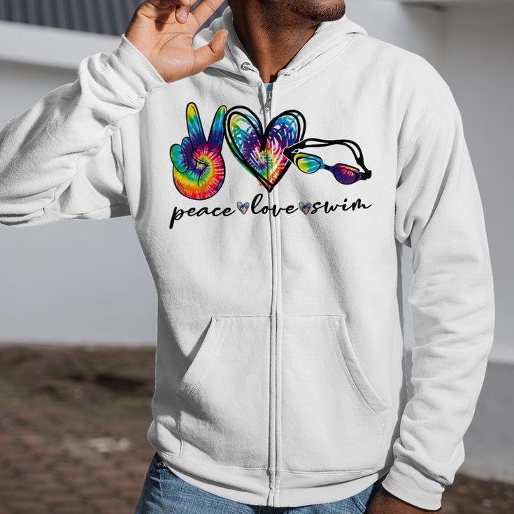Peace Love Swim Tie Dye Swimmer Swimming Summer Trip Zip Up Hoodie