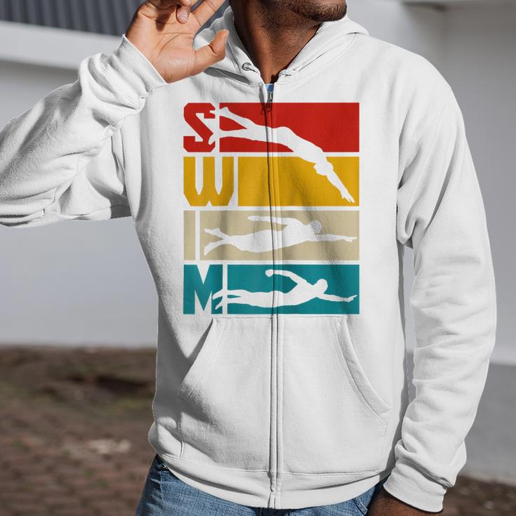Swim Swimming Vintage Retro Swimmer Raglan Baseball Tee Zip Up Hoodie Swim Swimming Vintage Retro Swimmer Raglan Baseball Tee Zip Up Hoodie