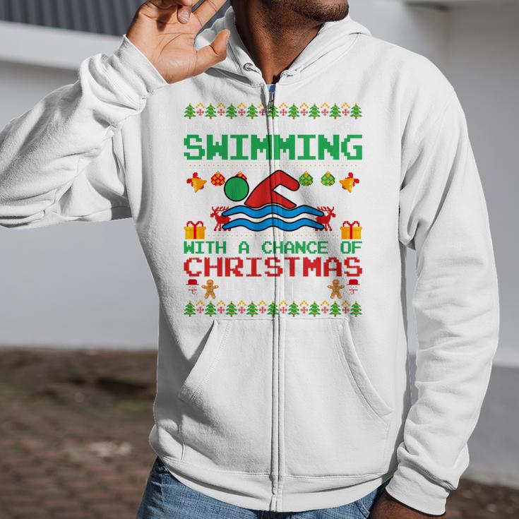 Swimming Christmas Party Swim Swimmer Christmas Ugly Style Zip Up Hoodie Swimming Christmas Party Swim Swimmer Christmas Ugly Style Zip Up Hoodie