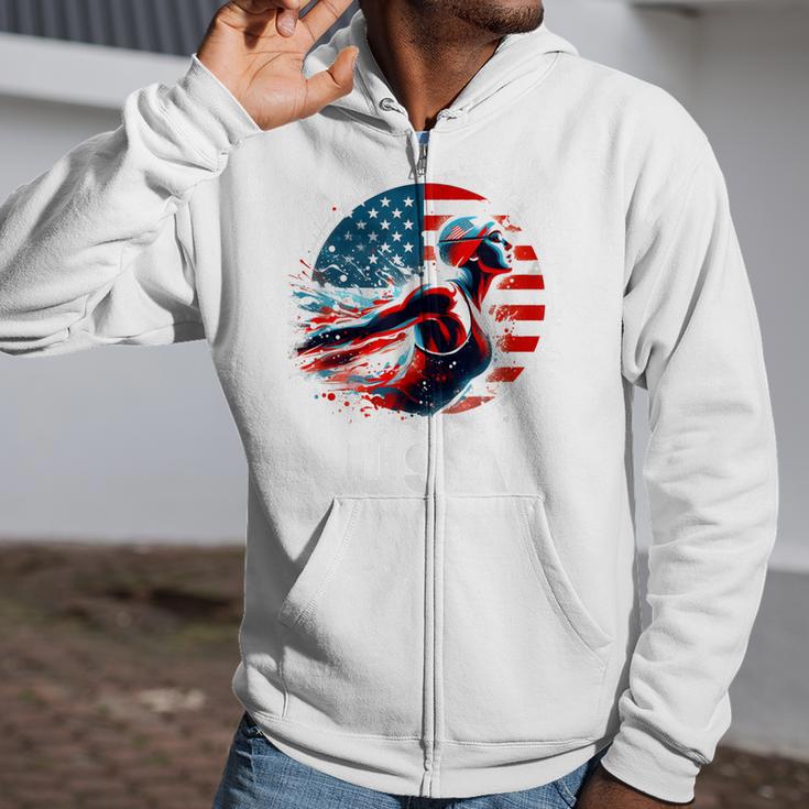 Swimming United States Apparel American Flag Swimming Zip Up Hoodie Swimming United States Apparel American Flag Swimming Zip Up Hoodie