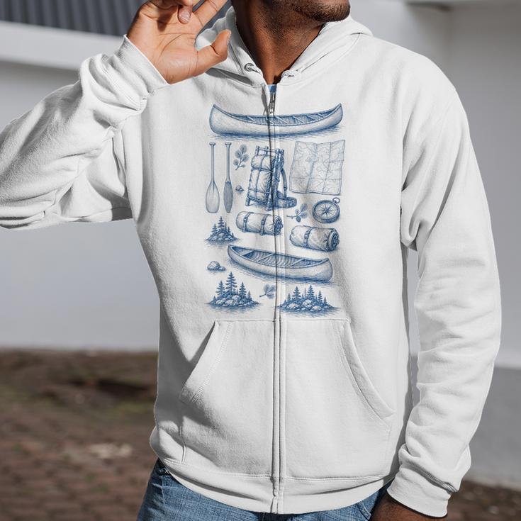 Women's Canoe Wilderness Gear Vintage Chart Collection Illustration Zip Up Hoodie