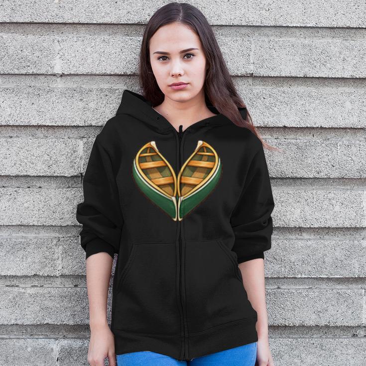 Canoe Heart Cute Minimalist Paddling Adventure Zip Up Hoodie