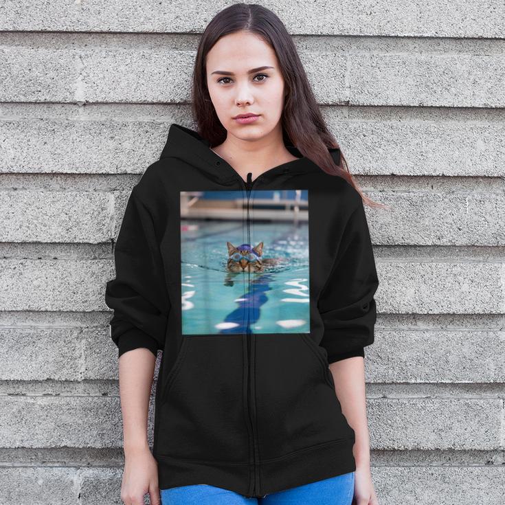 Competitive Swim Team Funny Kitty Cat Swimming Zip Up Hoodie