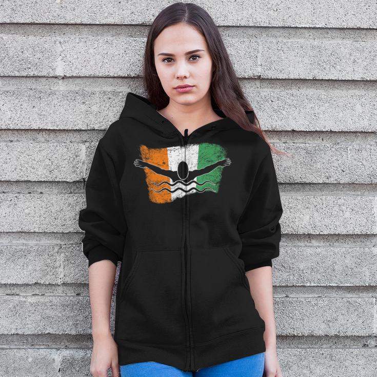 Cool Ireland Flag Vintage Irish Flag Swimmer Fly Swimming Zip Up Hoodie