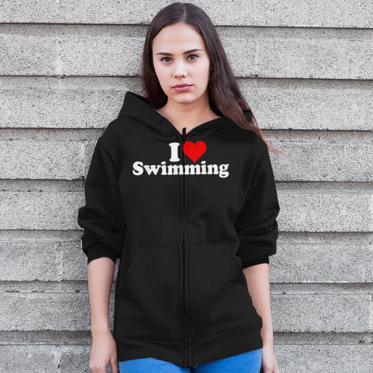 I LOVE HEART SWIMMING Zip Up Hoodie