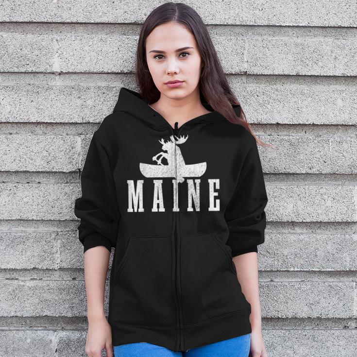 Maine Canoe Kayak Moose USA America Souvenir Zip Up Hoodie