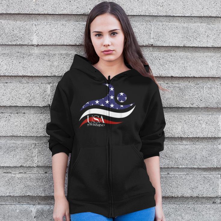 Patriotic American Flag Floating USA Swimming Team Zip Up Hoodie Patriotic American Flag Floating USA Swimming Team Zip Up Hoodie