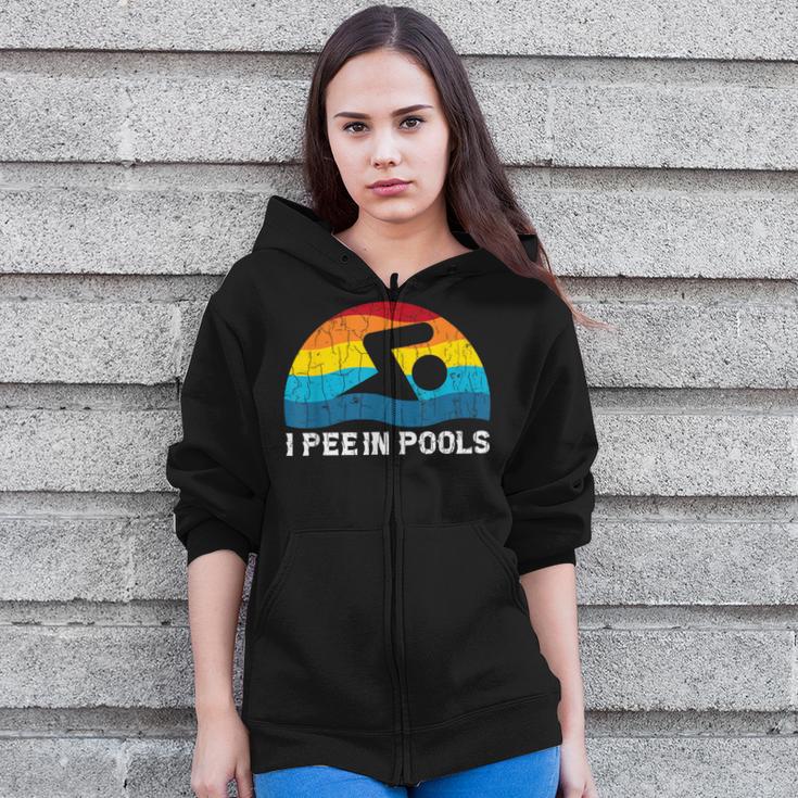 I Pee In Pools Swimmer Swimming Coach Player Graphic Zip Up Hoodie