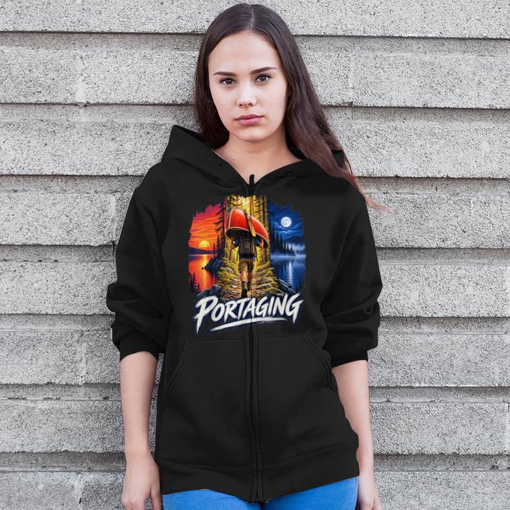 Portaging Canoe Wilderness Adventure Scenic Graphic Zip Up Hoodie Portaging Canoe Wilderness Adventure Scenic Graphic Zip Up Hoodie