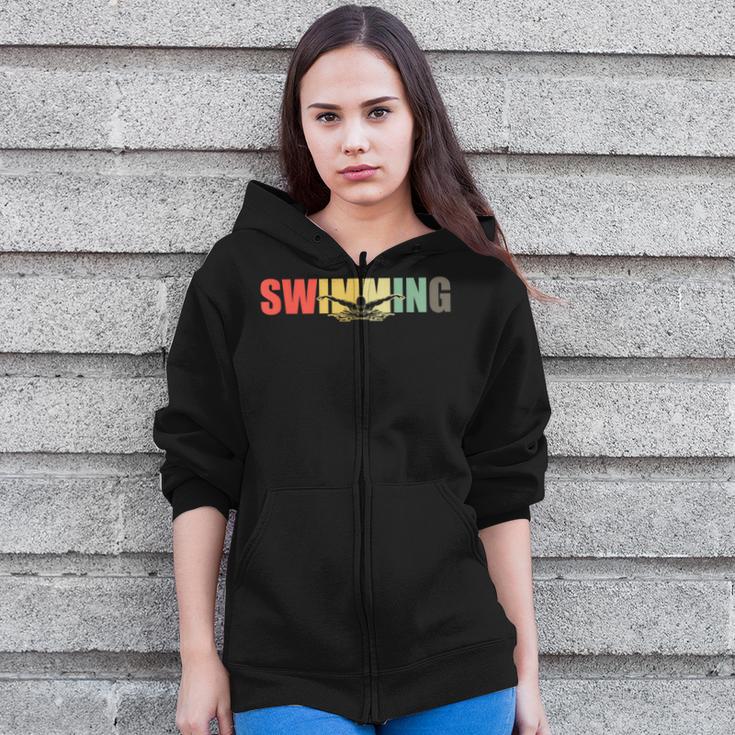 Retro Swimming Vintage Swimming Swimmer Zip Up Hoodie