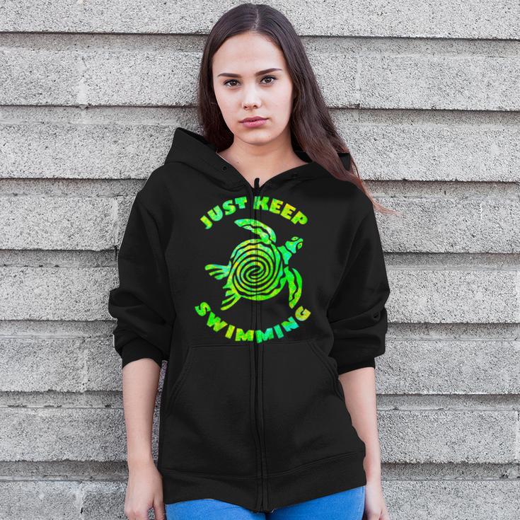 Sea Turtle Just Keep Swimming Ocean Beach Vacation Zip Up Hoodie