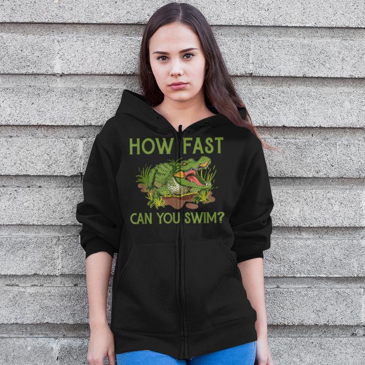 Swimmer Crocodile Swimming Humor How Fast You Can Swim Zip Up Hoodie Swimmer Crocodile Swimming Humor How Fast You Can Swim Zip Up Hoodie