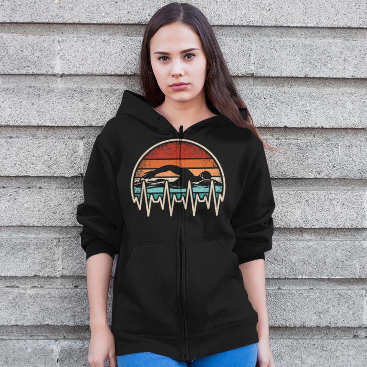 Swimming Heartbeat Retro Swim Swimmer Men Women Zip Up Hoodie Swimming Heartbeat Retro Swim Swimmer Men Women Zip Up Hoodie