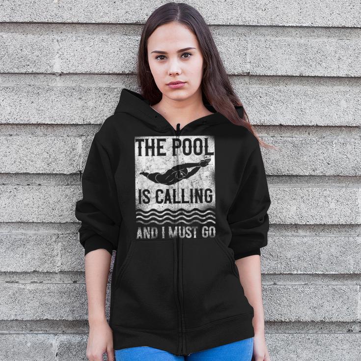 Swimming Swimmer Swim The Pool Is Calling Vintage Zip Up Hoodie