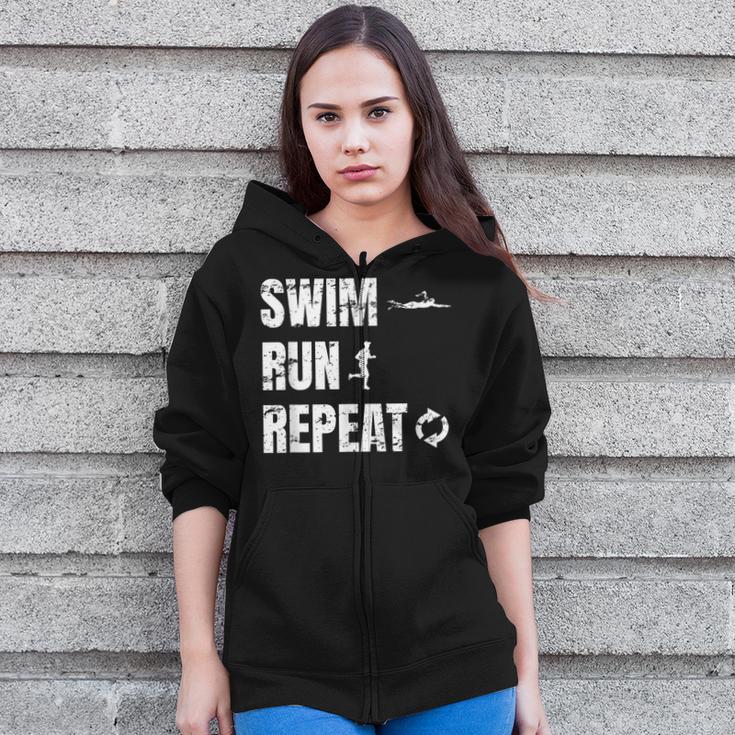 Swimrun Endurance Sports Swimming Running Swim Run Zip Up Hoodie