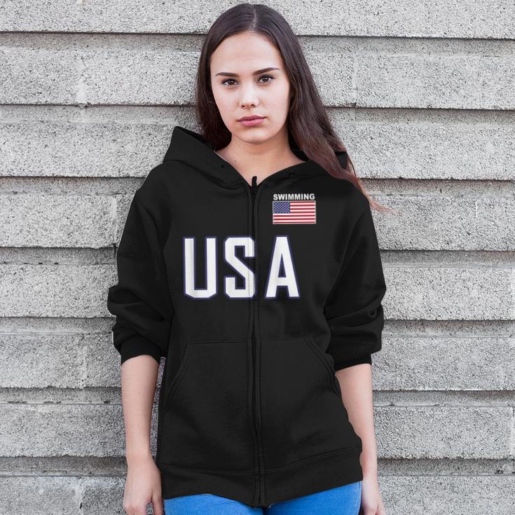 USA Flag Swim Swimming Sport Practice Equipment Men Women Zip Up Hoodie