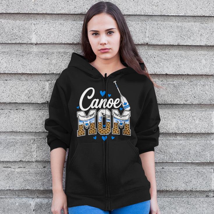 Women's Canoe Mom Leopard Print Paddle River Lake Sport Mother Zip Up Hoodie
