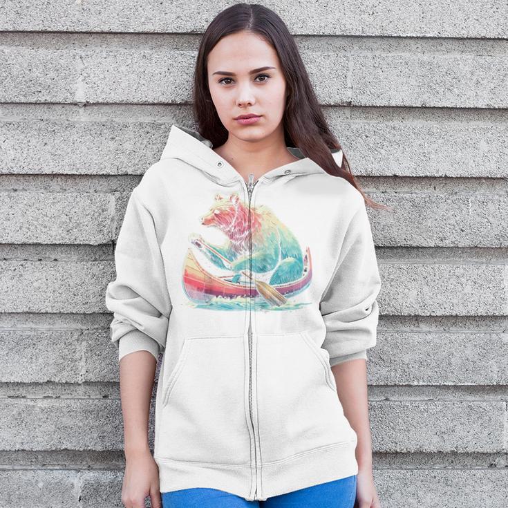 Canoe Bear Canoeing Raglan Baseball Tee Zip Up Hoodie