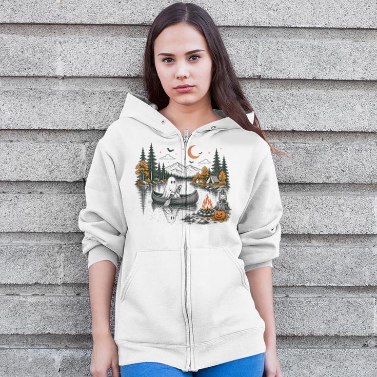 Canoe Ghost Camping Ghost Lake Halloween Spooky Fall Camping Zip Up Hoodie
