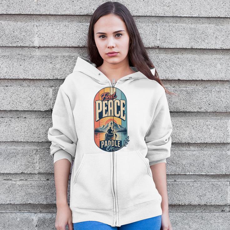 Find Peace Paddle On Canoe Mountain Sunset Zip Up Hoodie