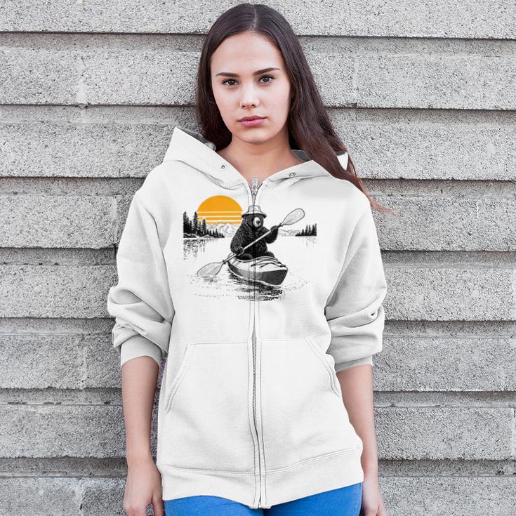 Kayaking Bear Retro Sunset Paddling Canoe Outdoor Adventure Zip Up Hoodie
