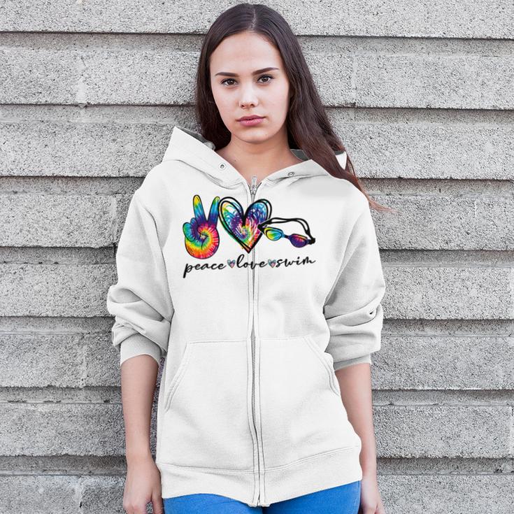Peace Love Swim Tie Dye Swimmer Swimming Summer Trip Zip Up Hoodie