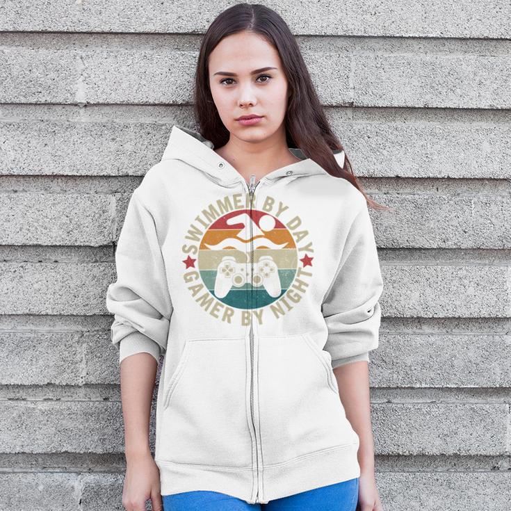 Swimmer By Day Gamer By Night Swimming Swim Gaming Zip Up Hoodie
