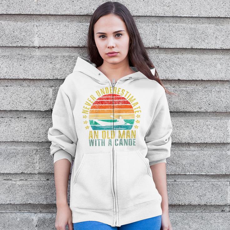 Never Underestimate An Old Man With a Canoe Retro Raglan Baseball Tee Zip Up Hoodie