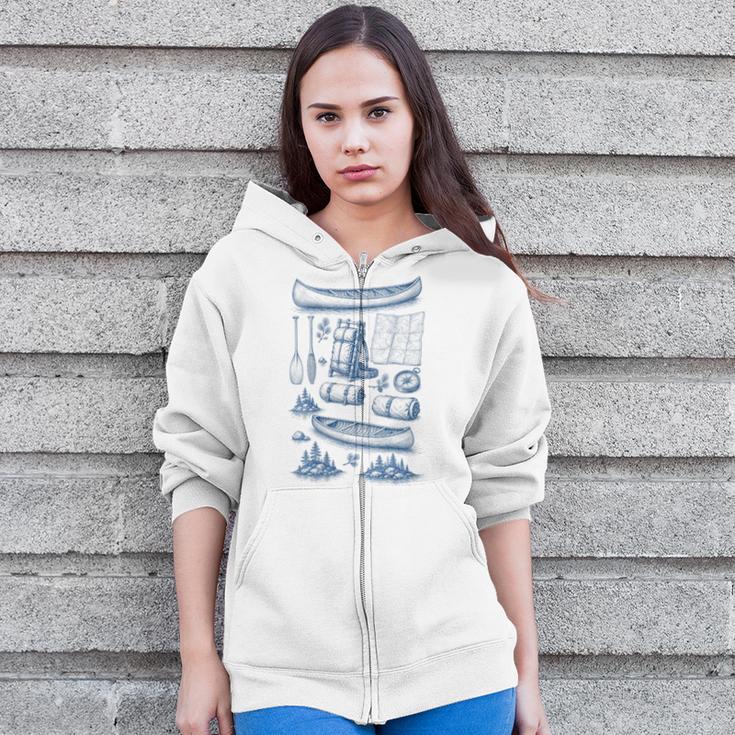 Women's Canoe Wilderness Gear Vintage Chart Collection Illustration Zip Up Hoodie