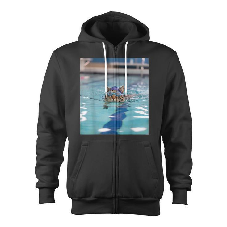 Competitive Swim Team Funny Kitty Cat Swimming Zip Up Hoodie
