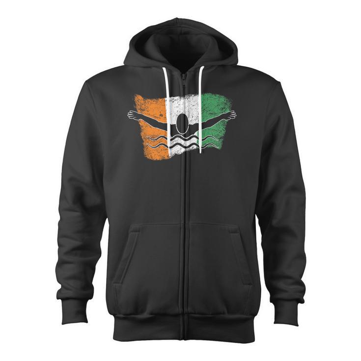 Cool Ireland Flag Vintage Irish Flag Swimmer Fly Swimming Zip Up Hoodie