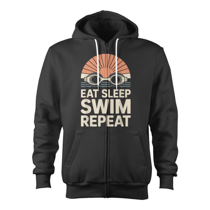 Eat Sleep Swim Repeat Swimmer Swimming Zip Up Hoodie