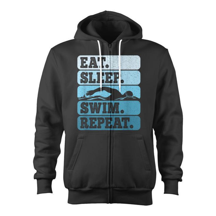 Eat Sleep Swim Vintage Swimming Lover Swimmer Men Women Zip Up Hoodie