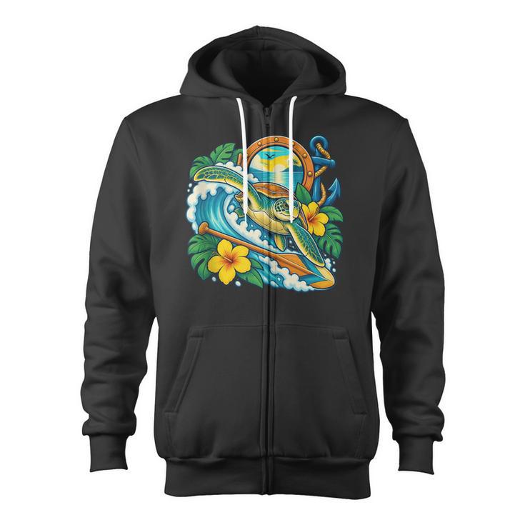 Green Sea Turtle Surfs Past a Canoe Paddle Sleeveless Zip Up Hoodie