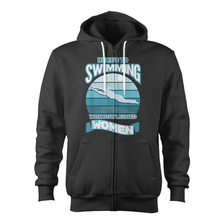 Here's To Swimming With Bow Legged Women Distressed Look Zip Up Hoodie