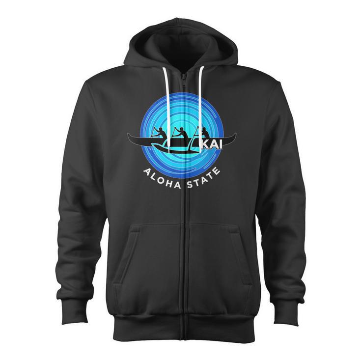 Kai Outrigger Canoe Hawaii Aloha State Paddling Retro Zip Up Hoodie