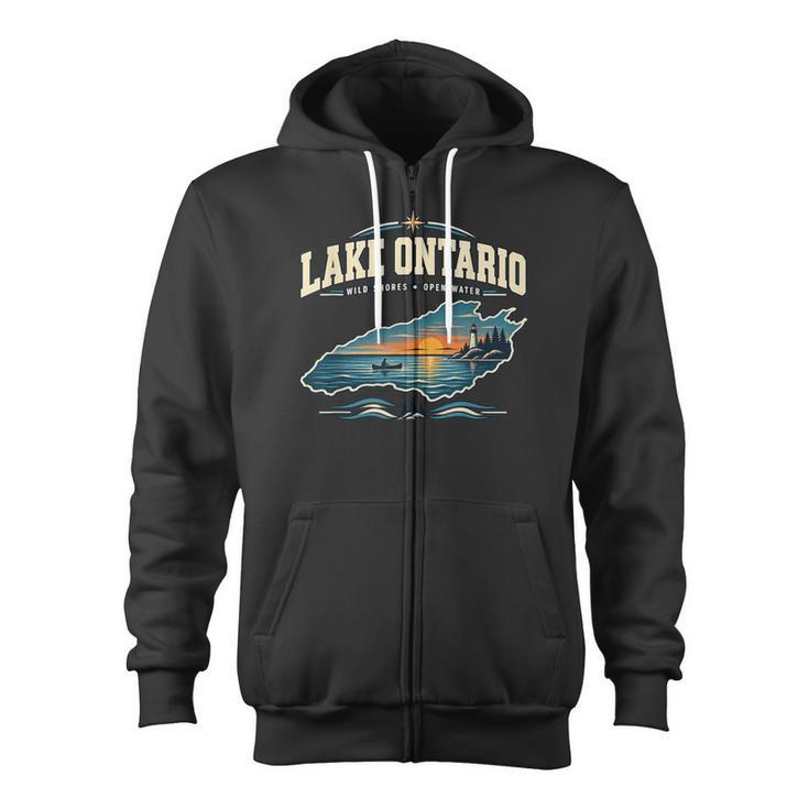 Lakes Lake Ontario Fishing Canoe Lighthouse Outdoor Zip Up Hoodie