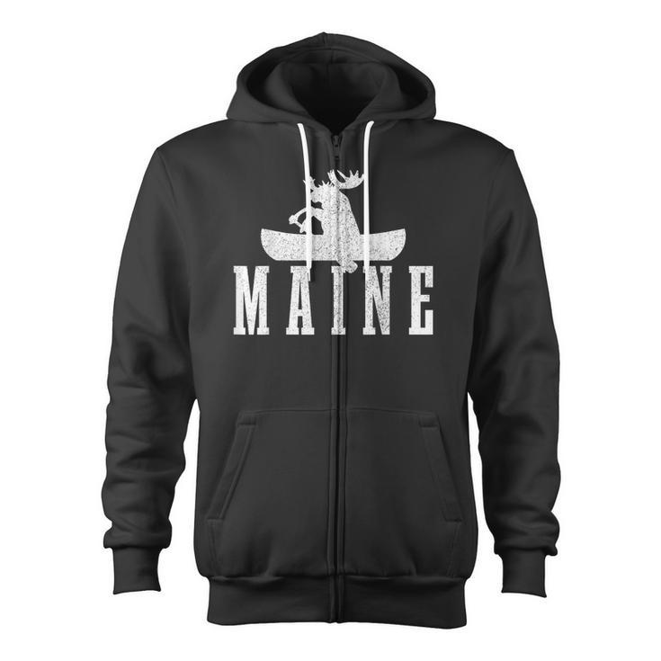 Maine Canoe Kayak Moose USA America Souvenir Zip Up Hoodie