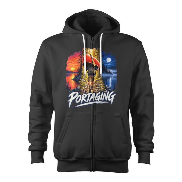 Portaging Canoe Wilderness Adventure Scenic Graphic Zip Up Hoodie